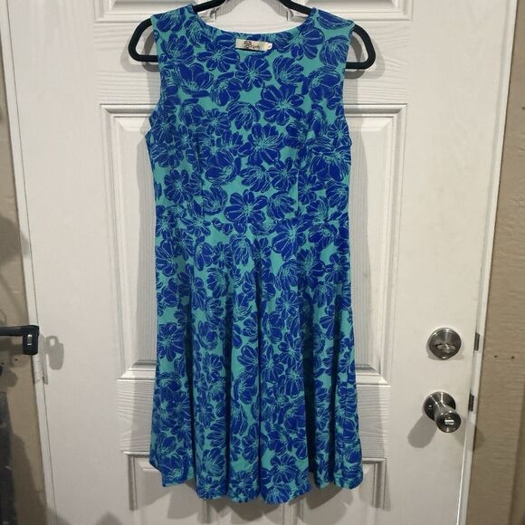 Aryeh Blue Tropical Floral Fit And Flare Summer Dress Large - Picture 1 of 5